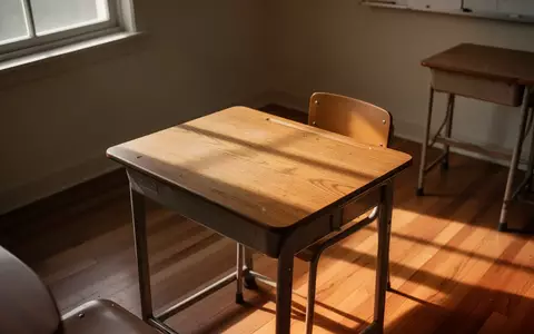 Ein leerer, sonnendurchfluteter Schultisch in einem ruhigen, minimalistischen Klassenzimmer. - Foto: über boerse-global.de