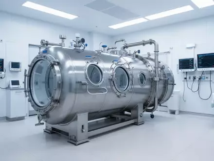 Eine professionelle medizinische Überdruckkammer in einer sterilen Krankenhausumgebung. - Foto: über boerse-global.de