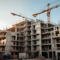 Ein Rohbau eines Wohngebäudes auf einer Baustelle mit einem Baukran vor einem klaren Himmel. - Foto: über boerse-global.de