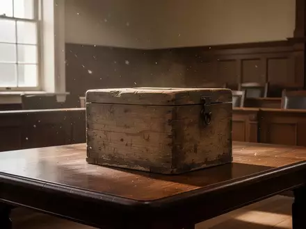 Eine traditionelle hölzerne Wahlurne auf einem dunklen Holztisch in einem ruhigen, sonnendurchfluteten Raum. - Foto: über boerse-global.de