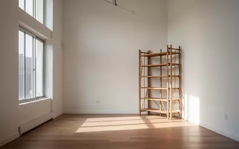 Ein minimalistisch eingerichteter, lichtdurchfluteter Wohnraum mit hohen Decken und einem Bambusregal in der Ecke. - Foto: über boerse-global.de