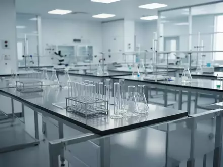 Ein klinisch-medizinisches Forschungslabor mit leeren Arbeitstischen und Glasgefäßen in einer sterilen, hellen Umgebung. - Foto: über boerse-global.de