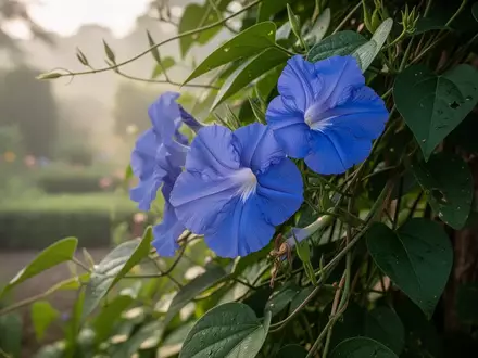 Nahaufnahme von leuchtend blauen Schmetterlingserbsenblüten an einer grünen Pflanze in einem Garten. - Foto: über boerse-global.de