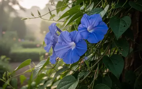 Nahaufnahme von leuchtend blauen Schmetterlingserbsenblüten an einer grünen Pflanze in einem Garten. - Foto: über boerse-global.de