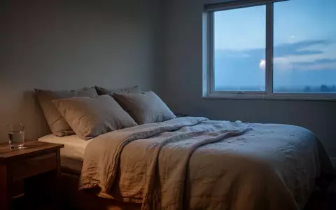 Ein ruhig gestaltetes Schlafzimmer mit einem ordentlich bezogenen Bett bei Dämmerung und weichem, natürlichem Licht. - Foto: über boerse-global.de