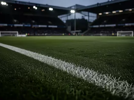 Ein leerer, professionell gepflegter Fußballplatz in der Abenddämmerung mit Fokus auf die Textur des Rasens. - Foto: über boerse-global.de