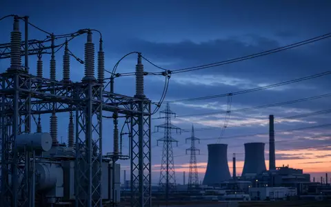 Moderne Industrieanlage mit Hochspannungsleitungen bei Dämmerung. - Foto: über boerse-global.de