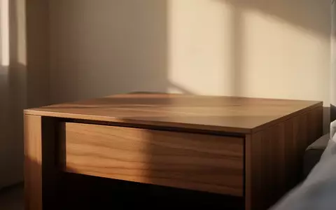 Ein minimalistischer Nachttisch aus Holz in einem hellen, sonnendurchfluteten Raum mit weichen Schatten. - Foto: über boerse-global.de