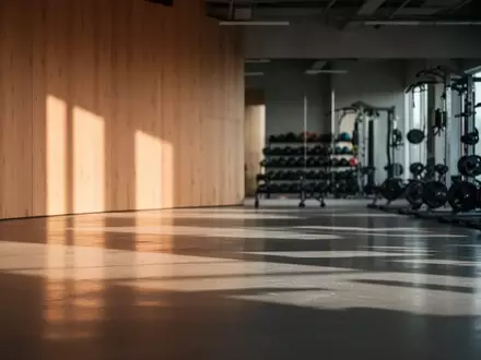 Ein minimalistisch gestalteter, heller Fitnessraum mit Holzwand und poliertem Boden in ruhiger Atmosphäre. - Foto: über boerse-global.de