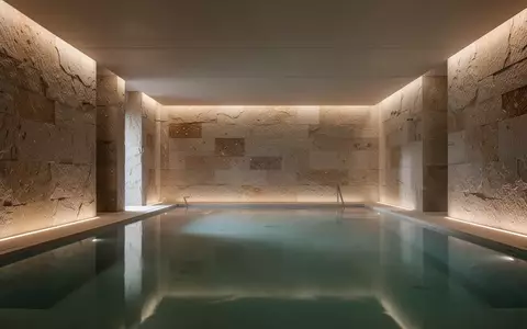 Ein minimalistisch gestalteter Thermenbereich mit Natursteinwänden und einem ruhigen Wasserbecken bei sanfter Beleuchtung. - Foto: über boerse-global.de