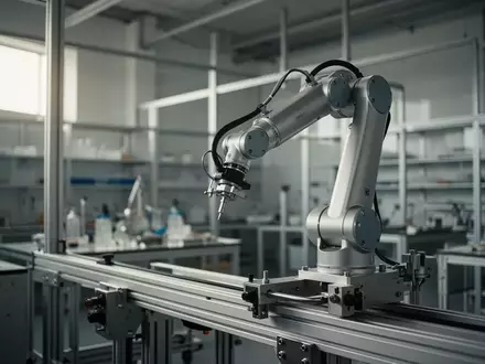 Ein präziser mechanischer Roboterarm in einem modernen, hellen Industrielabor mit Fokus auf technischer Hardware. - Foto: über boerse-global.de