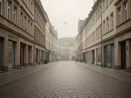 Eine menschenleere, ruhige Fußgängerzone in einer deutschen Stadt an einem Sonntagmorgen mit historischer Architektur. - Foto: über boerse-global.de