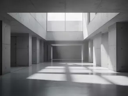 Ein minimalistischer, leerer Flur in einem modernen Gebäude mit klaren architektonischen Linien und einfallendem Tageslicht. - Foto: über boerse-global.de