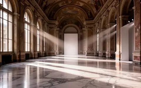Ein leerer, minimalistischer Laufsteg in einem historischen Mailänder Palast mit Marmorboden und hohen Torbögen. - Foto: über boerse-global.de