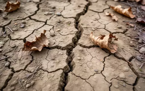 Trockener, rissiger Waldboden in einem herbstlichen Wald, der durch anhaltende Dürre ausgetrocknet ist. - Foto: über boerse-global.de