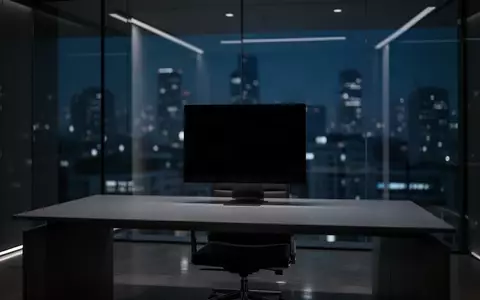 Ein dunkler, minimalistischer Büroraum bei Nacht mit einem ausgeschalteten Computerbildschirm und Blick auf die nächtliche Stadt. - Foto: über boerse-global.de
