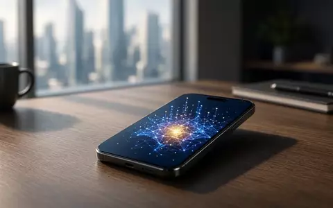 Ein Smartphone auf einem Schreibtisch zeigt eine abstrakte digitale Darstellung von Blockchain-Finanznetzwerken. - Foto: ĂĽber boerse-global.de