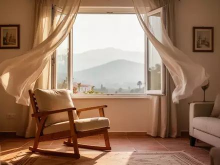 Ein sonnendurchflutetes Wohnzimmer in einem Haus in Gazipa?a mit Blick auf die umliegende Berglandschaft. - Foto: über boerse-global.de