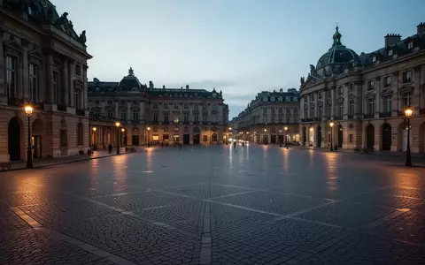 Ein weiter Blick über einen leeren, historischen Stadtplatz in Madrid bei Dämmerung mit klassischer Architektur. - Foto: über boerse-global.de