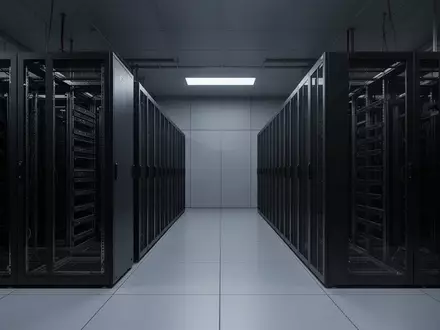 Ein minimalistischer, moderner Serverraum mit leeren Server-Racks in einer kühlen, professionellen Umgebung. - Foto: über boerse-global.de
