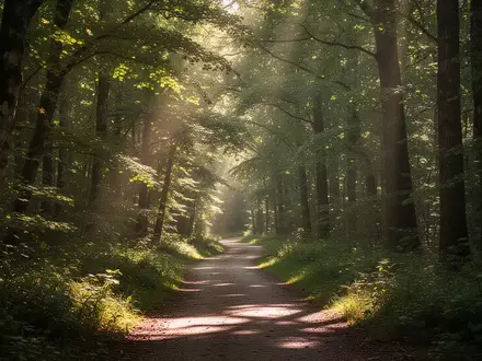 Ein sonnendurchfluteter Waldweg inmitten eines dichten Grüns als Symbol für Bewegung und psychische Erholung. - Foto: über boerse-global.de