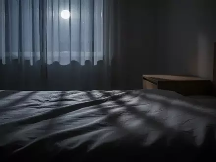 Ein minimalistisches, in sanftes Mondlicht getauchtes Schlafzimmer bei Nacht, das eine ruhige und erholsame Atmosphäre ausstrahlt. - Foto: über boerse-global.de