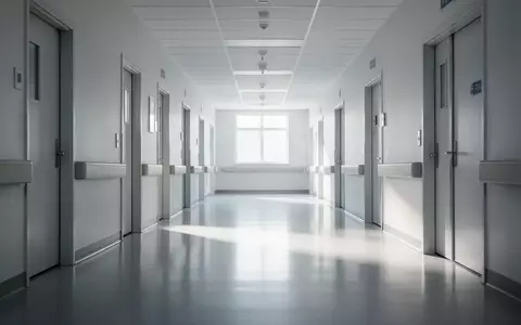 Ein leerer, heller Krankenhausflur mit glänzenden Böden und weiß gestrichenen Wänden. - Foto: über boerse-global.de
