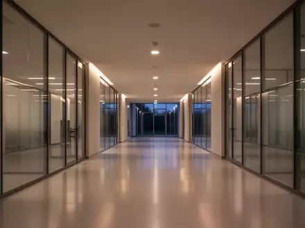 Ein leerer, modern gestalteter Flur in einem öffentlichen Verwaltungsgebäude mit schlichter Architektur und dezenter Beleuchtung. - Foto: über boerse-global.de
