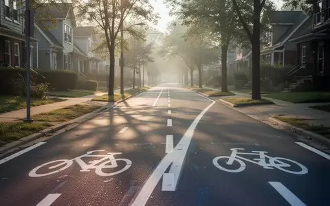 Eine ruhige, sonnige Wohnstraße mit einem gut ausgebauten Fahrradweg am frühen Morgen. - Foto: über boerse-global.de