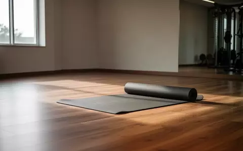 Eine leere Sportmatte auf einem hochwertigen Holzboden in einem hellen, ruhigen Fitnessraum. - Foto: über boerse-global.de