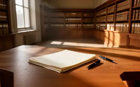 Ein leerer, minimalistischer Schreibtisch mit unbeschriebenen Dokumenten und einem Füllfederhalter in einem hellen, ruhigen Archivraum. - Foto: über boerse-global.de