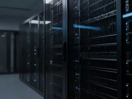 Abstrakte Nahaufnahme einer modernen Serverinfrastruktur mit metallischen Oberflächen und blauer Beleuchtung. - Foto: über boerse-global.de