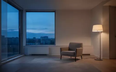 Ein minimalistisch eingerichtetes Wohnzimmer in einer modernen Wohnung während der Dämmerung, das Stille und Einsamkeit ausstrahlt. - Foto: über boerse-global.de