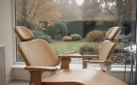 Ein minimalistischer, heller Behandlungsraum in einer Zahnarztpraxis mit Blick in einen herbstlichen Garten. - Foto: über boerse-global.de
