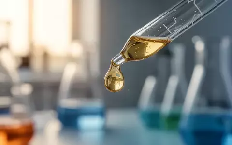 Ein goldener Öltropfen an einer Laborpipette in einer klinischen Umgebung. - Foto: über boerse-global.de