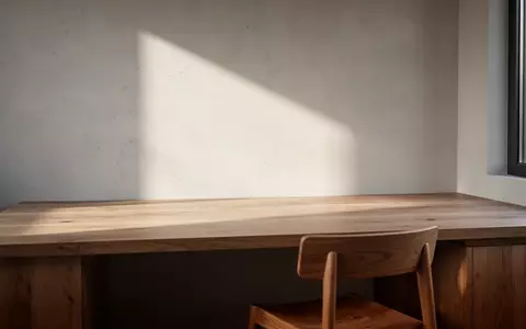 Ein minimalistischer Arbeitsplatz mit hellem Holztisch und natürlichem Lichteinfall in einem modern eingerichteten Raum. - Foto: über boerse-global.de