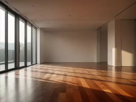Ein minimalistisch gestalteter, leerer Raum mit Holzboden und natürlichem Lichteinfall durch große Fenster. - Foto: über boerse-global.de