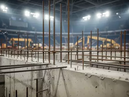 Nahaufnahme von Betonstrukturen und Bewehrungsstahl in einer professionellen Werkstattumgebung. - Foto: über boerse-global.de