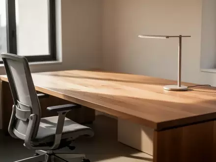 Ein heller, minimalistischer Arbeitsplatz mit einem Holztisch in einem sonnendurchfluteten Raum. - Foto: über boerse-global.de