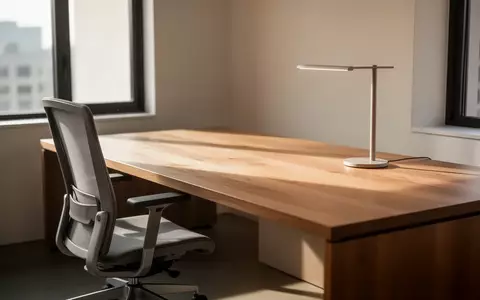 Ein heller, minimalistischer Arbeitsplatz mit einem Holztisch in einem sonnendurchfluteten Raum. - Foto: über boerse-global.de