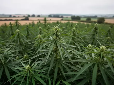 Nahaufnahme eines Feldes mit grünen Hanfpflanzen bei natürlichem Tageslicht. - Foto: über boerse-global.de