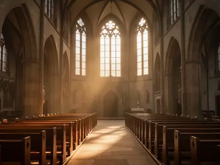 Lichtdurchfluteter Innenraum einer historischen Kathedrale in Fulda mit leeren Kirchenbänken. - Foto: über boerse-global.de