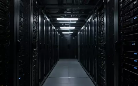 Dunkle, industrielle Serverraum-Umgebung mit metallischen Schränken in einer abstrakten, tiefschattigen Komposition. - Foto: über boerse-global.de