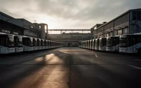 Ein leeres Busdepot mit geparkten Bussen an einem bewölkten Morgen. - Foto: über boerse-global.de