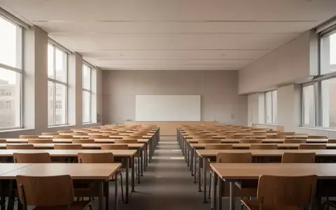 Ein leerer, minimalistischer Hörsaal mit Holztischen in einer Universität bei Tageslicht. - Foto: über boerse-global.de