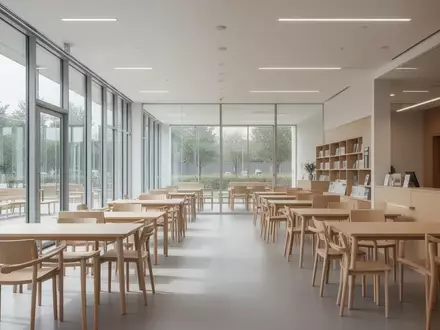 Ein heller, moderner öffentlicher Servicebereich mit Holzausstattung und natürlichem Tageslicht. - Foto: über boerse-global.de