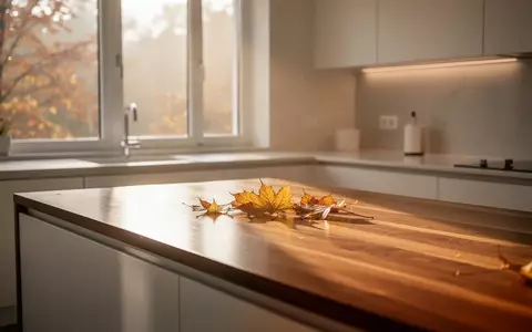 Eine helle, minimalistische Küche im Herbst mit einfallendem Sonnenlicht auf einer leeren Arbeitsplatte. - Foto: über boerse-global.de