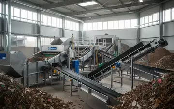 Eine moderne Industrieanlage zur Batterieverwertung mit Förderbändern und Metallstrukturen in einer Lagerhalle. - Foto: über boerse-global.de