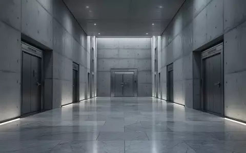 Ein leerer, minimalistischer Korridor in einem Bankgebäude mit polierten Steinböden und hohen Betonwänden. - Foto: über boerse-global.de