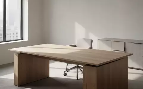Ein minimalistischer, leerer Schreibtisch in einem hellen, sonnendurchfluteten Raum mit neutralen Texturen. - Foto: über boerse-global.de